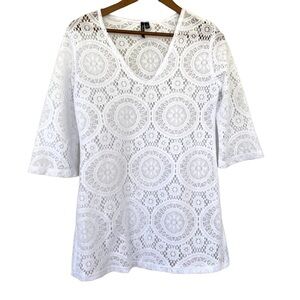 Portocruz lace swim  coverup with V-neck and 3/4 length sleeves
